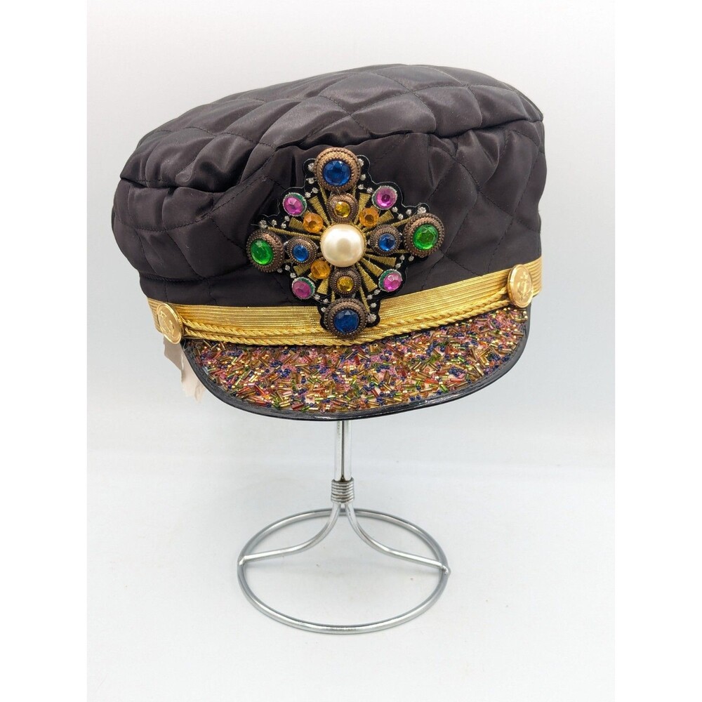HOORAY HENRI Los Angeles  Black and Gold Anchor Beaded Fabulous Captain Hat